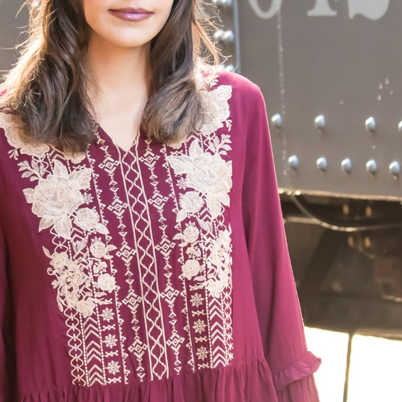 ⭐️Red Floral Embroidered Long Sleeve Peplum Top⭐️ - Picture 6 of 8